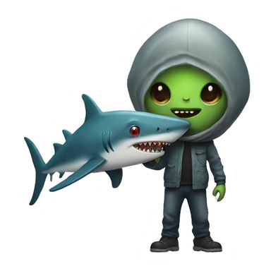 alien with shark sticker