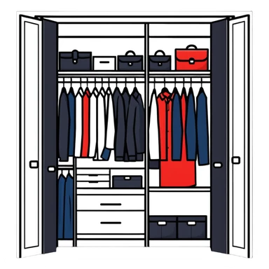 Modern closet with door ajar showing organized professional clothing, work wardrobe storage sticker