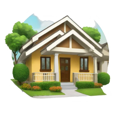 A Nigerian bungalow with a sloped roof and vibrant colors. sticker