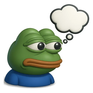 make a pepe with thought bubble looking at left side in 3d style, good highlights and shadows, drop shadows  sticker