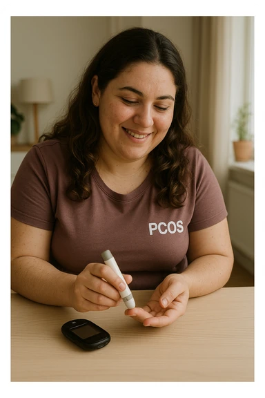 Donna con pcos che regola la sua glicemia immagine realistiche in italiano sticker