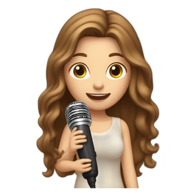 Caucasian girl with long Brown hair performing with a michophone singing sticker