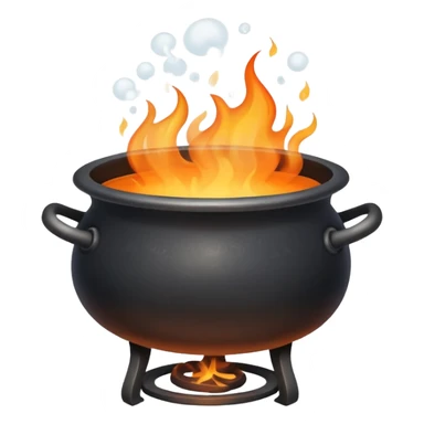 cauldron with boiling water over flames, steam rising sticker