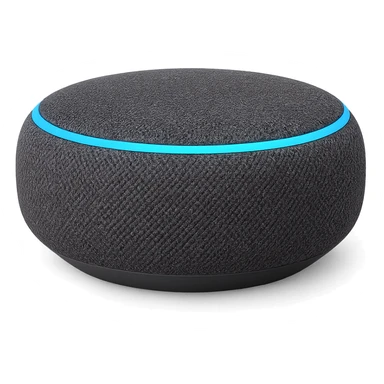 smart speaker with glowing LED ring, compact shape, clean background sticker