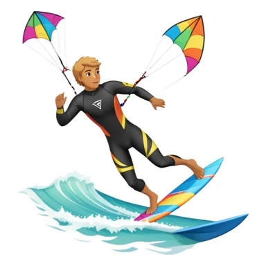 The scene captures the energy and freedom of the sport, with the sun shining and the ocean's waves splashing around. A kite surfer gliding across the ocean, with a colorful kite soaring high in the sky and the surfer carving through the waves.  sticker