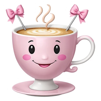 Capuccino cup with a smiley face, a pink bow and ballet dancing legs sticker