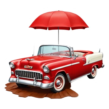 1955 Chevrolet Bel Air Convertible, Red-White color, with brown mud pouring down from above. 32x32 pixels, aspect ratio: 1:1 sticker