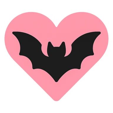 gothic heart with a bat motif, color icon filled style, pink and black sticker
