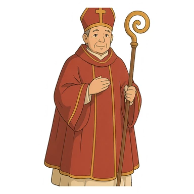 ghibli style bishop dressed in red sticker