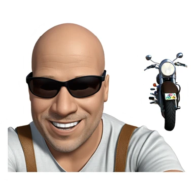 bald man smiling on motorcycle sticker