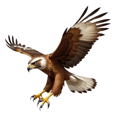cinematic-hawk-realistic-full-body-hunting-emoji,-powerful-brown-and-white-feathered-frame-gliding-over-a-vast-landscape,-sharp-hooked-beak-partially-open,-intelligent-eyes-focused-intensely-on-the-ground-below,-strong-talons-flexing-in-anticipation,-broad-wings-catching-the-wind-with-effortless-grace,-simplified-yet-realistic-focused-features,-highly-detailed,-glowing-with-a-bold-determined-light sticker