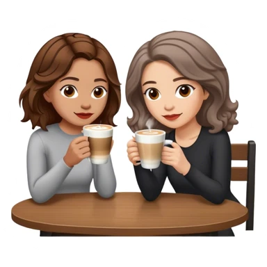 puerto rican woman light skin with shoulder-length, wavy, brown hair drinking latte with pale jewish woman with short, red gray, very straight hair drinking espresso at table sticker