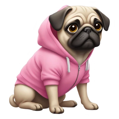 Pug wearing pink hoodie sticker