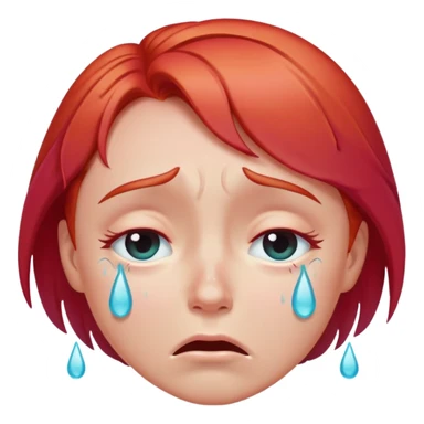 Crying face with red hair and with pastel colorful tears sticker