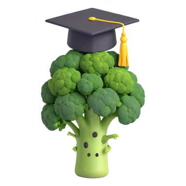 broccoli with a graduation cap sticker
