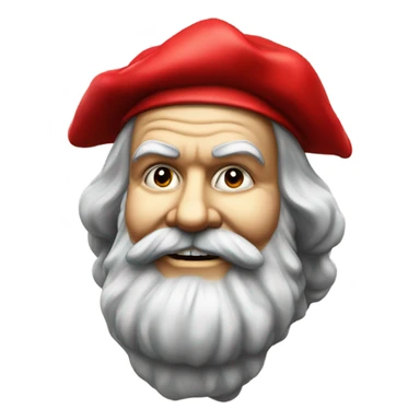 A smiling Karl Marx head wearing a red jester cap. sticker