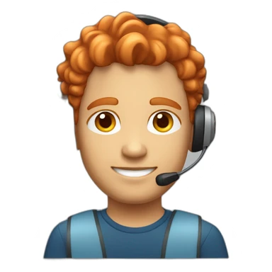 A red-haired light-skinned male call center operator with a headphone sticker
