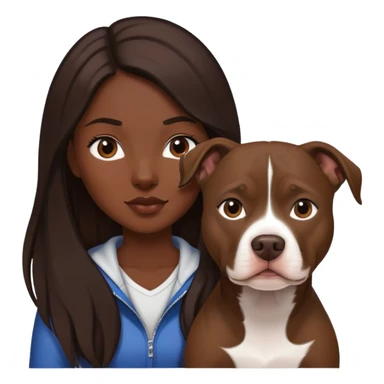 girl with dark brown long hair with her pitbull dog brown and white sticker