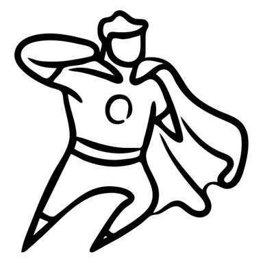 Superhuman with cape and heroic stance, showing super strength sticker