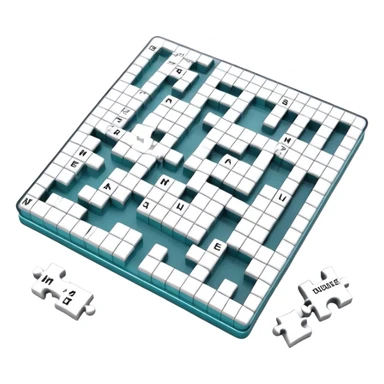 A photorealistic icon with a crossword magazine, a 3D puzzle and a partially completed puzzle on a table. Bright, detailed design with realistic lighting. Transparent background, clearly symbolizing puzzles and brain games. sticker
