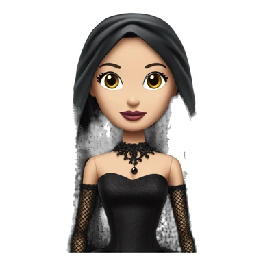 Principessa Barbie, teen Morticia Addams,cute,showing off, show full body,happily mourning accessories veil sticker