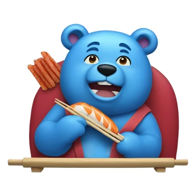 Blue bear eating sushi sticker