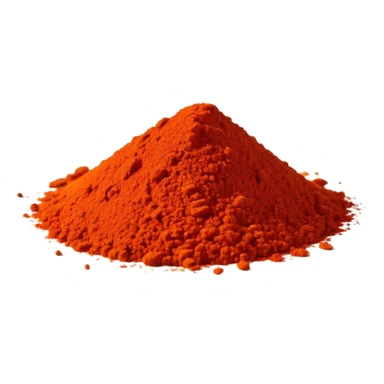 small pile of ground paprika, bright red-orange, finely ground, uneven surface, some specks at the base, dry matte, rich color, minimal, no faces sticker