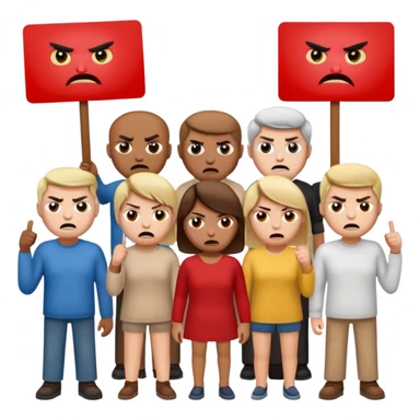 a crowd of people with angry faces and holding placards that read: we disagree sticker