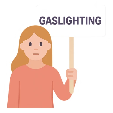 flat vector art of a woman with a protest sign reading 'Gaslighting', simple background sticker