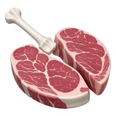 raw pork chops, one or two bone-in, soft pink meat, creamy white fat cap, curved rib bone, fresh and slightly moist, natural marbling, visible muscle grain, arranged slightly overlapping or fanned out, clean 3D look, soft lighting, no pan or seasoning, no faces, emoji scale sticker