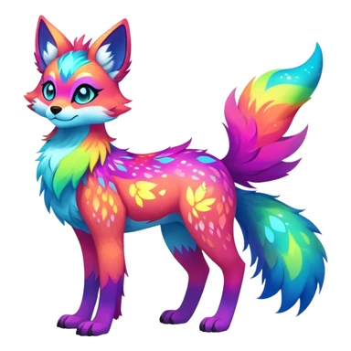 Neon-colored multi-colored cool Falvie-Fionbri-creature-sparkle-fursona, full body, with random markings sticker