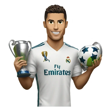 Cristiano Ronaldo holding a champions league while wearing a Real Madrid jersey  sticker