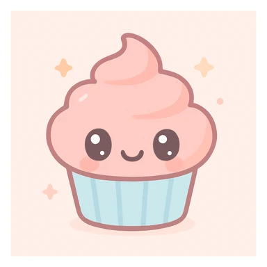 cupcake with pink icing, kawaii face, pastel colors sticker