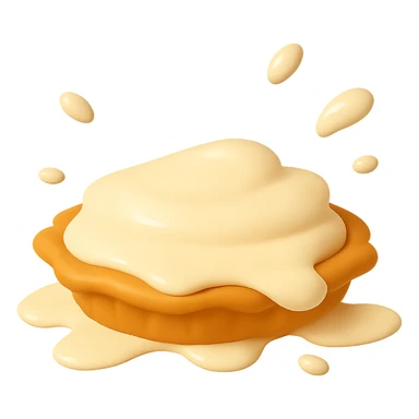 Show the cream pie almost fully splatted, cream and crust spreading wider, playful 3D emoji style, golden brown crust, same angle as reference. (Stage 5 of 6) sticker
