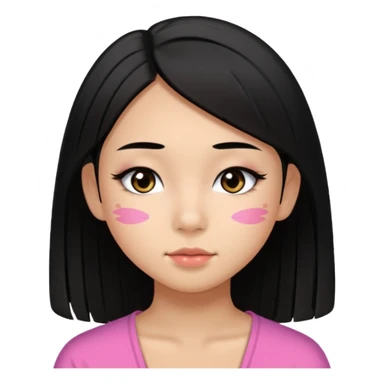 a tan chinese-american 15 year old girl with straight black hair down to her chest. mascara and a little blush. sticker