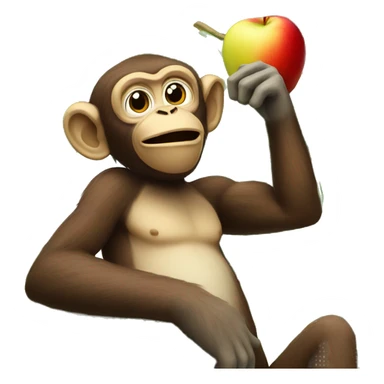 A monkey eating a apple off of a banana tree sticker