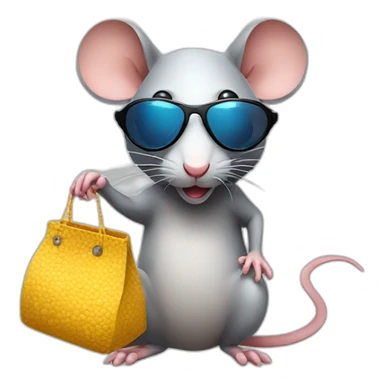 Rat wearing sunglasses with a bag of pills sticker