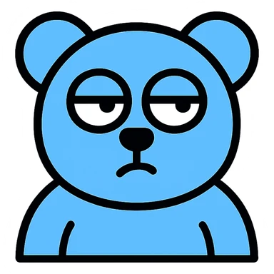 blue teddy bear rolling its eyes, minimal, round shapes, soft blue color sticker