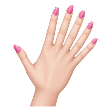  pink  close-up of a human hand with exactly five fingers, beautifully manicured nails, glossy pink nail polish, elegant nail shape, soft lighting, realistic style, isolated on transparent background" sticker