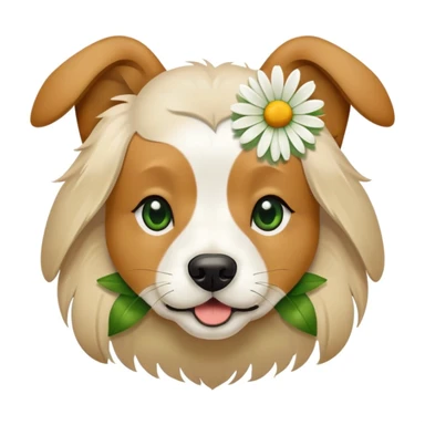 Un perro con una margarita en la boca  sticker