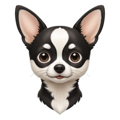 A black and white chihuahua emoji please with a thin white line on the center of head nose pointy sticker