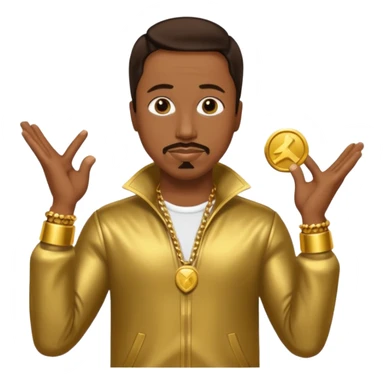 MC Hammer with dark brown hair, gold outfit sticker