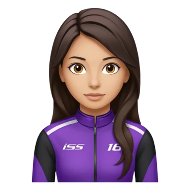 brunette long hair woman with black racing outfit with single purple strips sticker