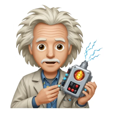 Doc Brown from Back to the Future, holding a flux capacitor, excited face, wild hair sticker