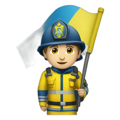 Ukrainian firefighter with the flag of Ukraine sticker