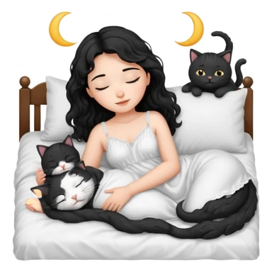 angelic sleeping black wavey hair girl in the bed with her cats sticker