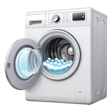 washing machine with door open and bubbles sticker