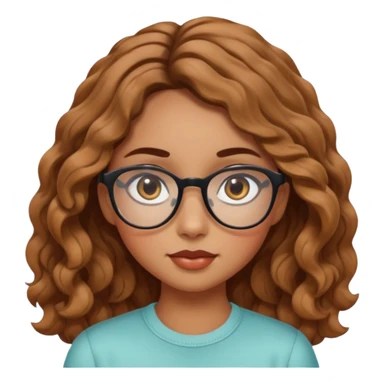 girl with wavy hair, almond shaped eyes, birthmark near her eye, tan, with swag, and glasses sticker