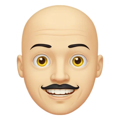 Bald white man with a black goatee and yellow teeth sticker