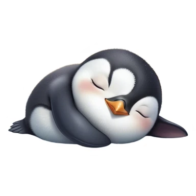 Meme-Worthy cute Sleeping Baby Penguin Portrait Emoji, Head resting peacefully with a contented smile, showcasing luxuriously soft down and a serene, slumbering gaze, Simplified yet hilariously adorable features, highly detailed, glowing with a soft, drowsy polar light, high shine, relaxed and utterly lovable, stylized with an air of playful laziness, bright and heartwarming, soft glowing outline, capturing the essence of a sleeping baby penguin that feels destined to become the next viral icon of adorable rest! sticker